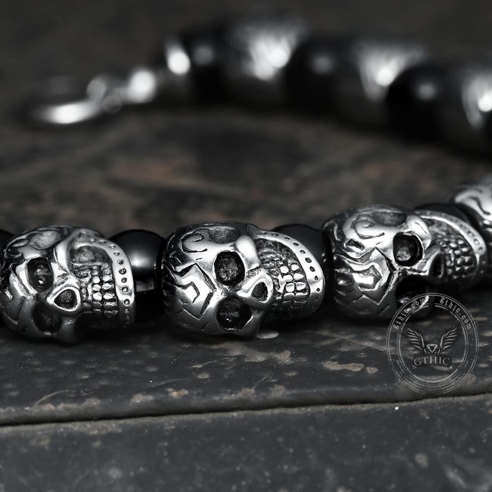Skull Stainless Steel Natural Stone Beads Bracelet