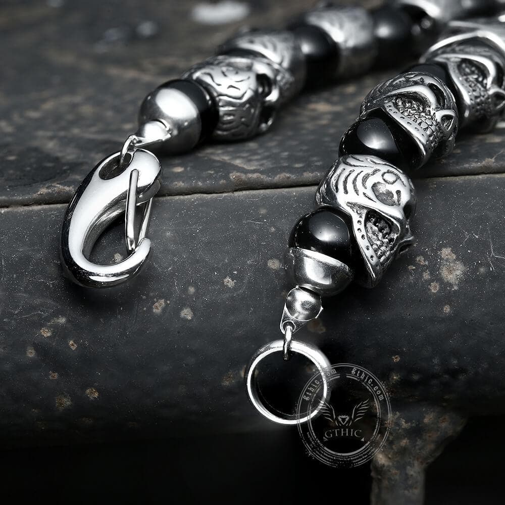 Skull Stainless Steel Natural Stone Beads Bracelet