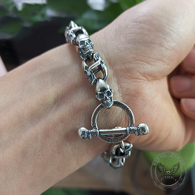 Skull Sterling Silver Punk Bracelet | Gthic.com