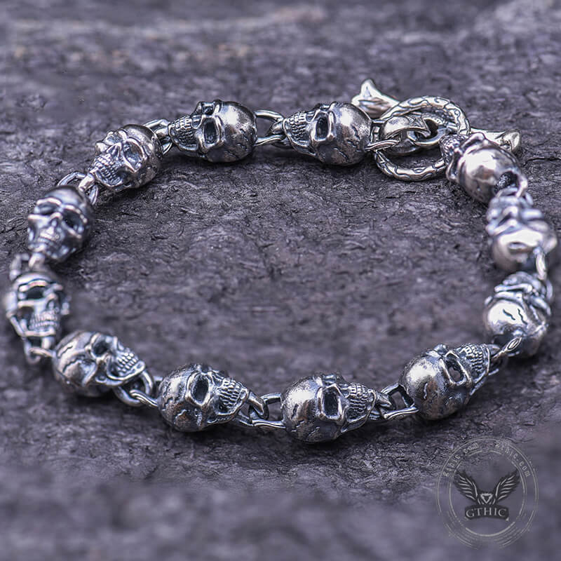 Bracelet punk tête de mort en argent sterling