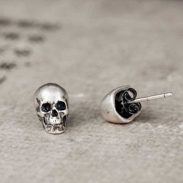 Sterling Silver Dangle Mad Skull Earrings