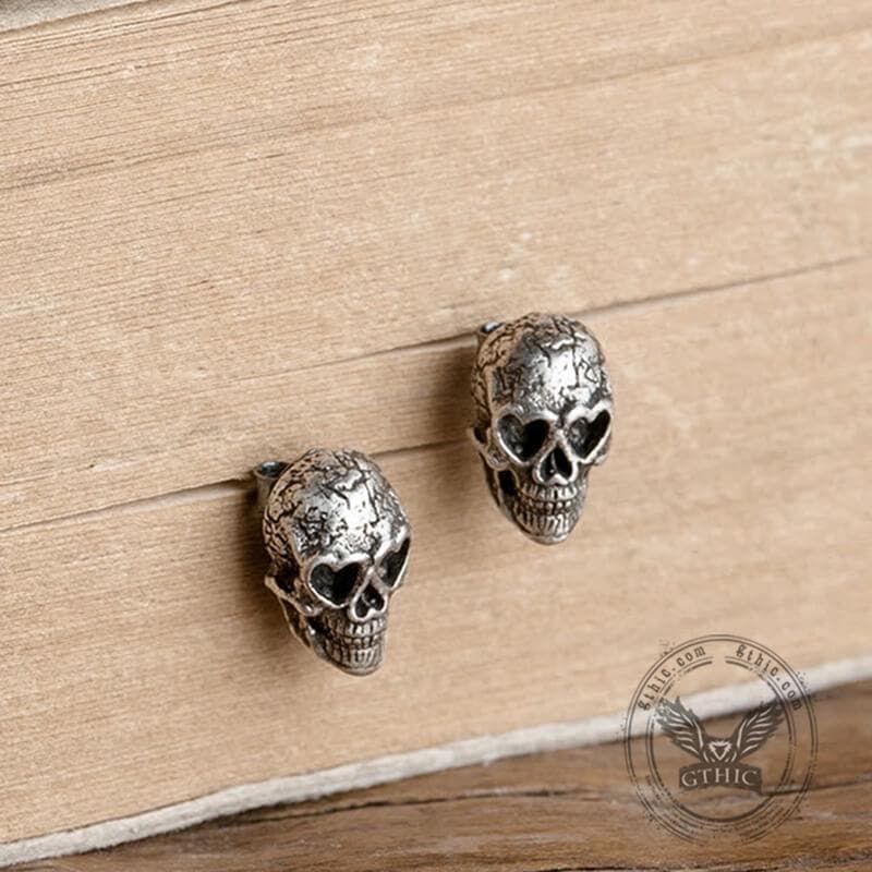 Due Orecchini Teschio, 925 Argento, Chiusura a Farfalla, Pendenti Due Orecchini Teschio, 925 Argento, Chiusura a Farfalla, Pendenti