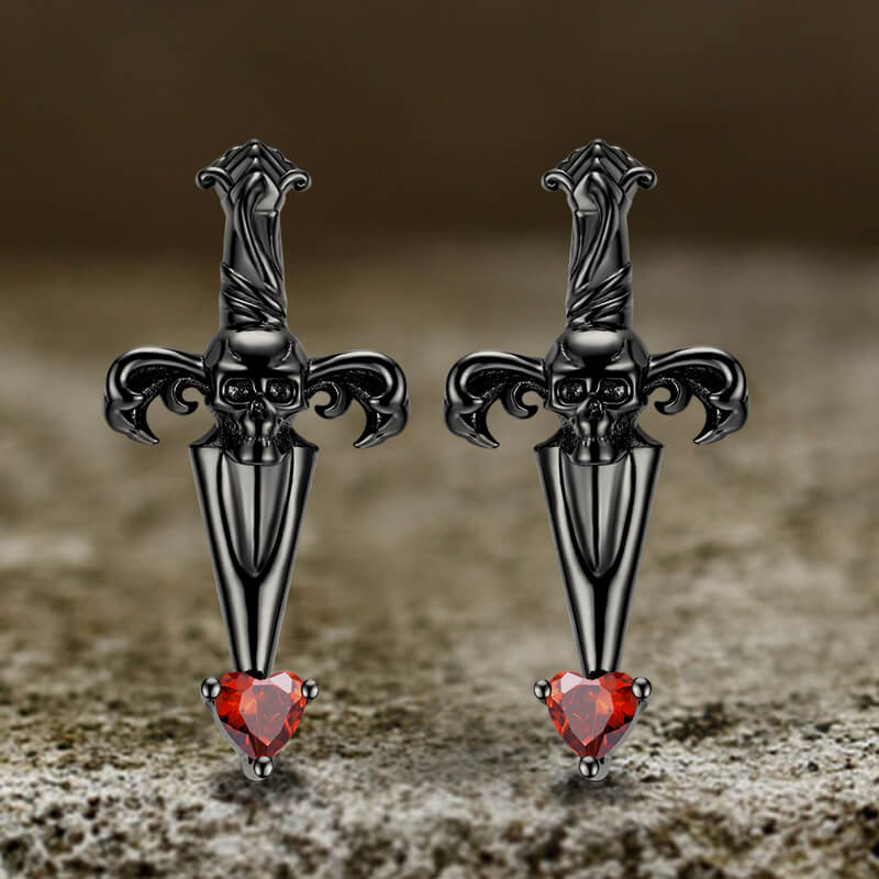 Skull Sword Sterling Silver Gothic Stud Earrings | Gthic.com