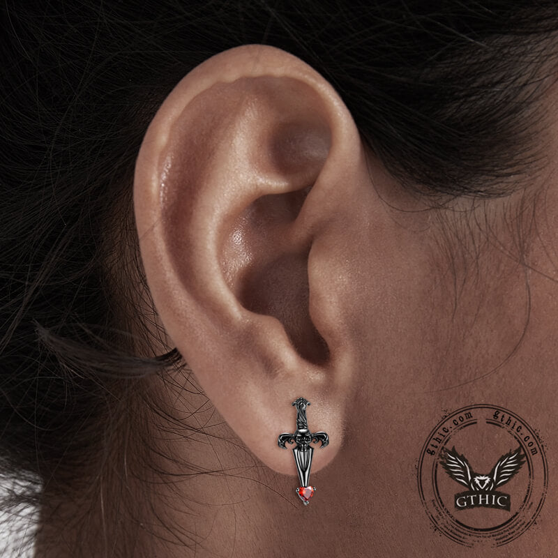 Skull Sword Sterling Silver Gothic Stud Earrings | Gthic.com