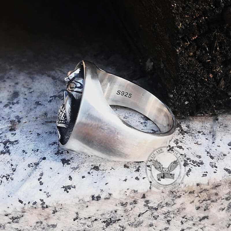 Skull With Crawling Snake Sterling Silver Ring