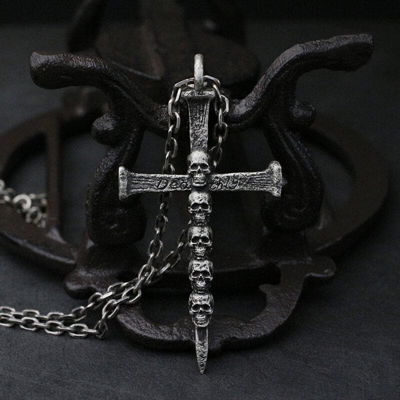 Skulls and Cross Sterling Silver Brass Pendant | Gthic.com