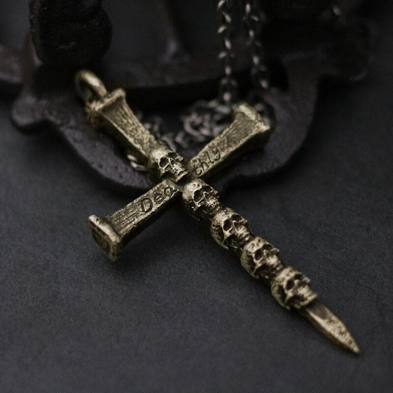 Skulls and Cross Sterling Silver Brass Pendant