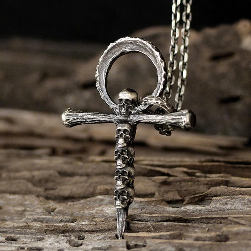 Skulls and Cross Sterling Silver Brass Pendant | Gthic.com