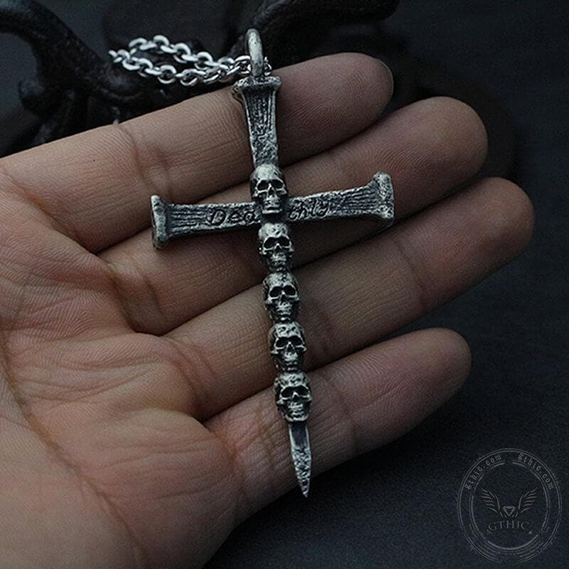 Pendentif Crânes et Croix en Laiton Argent Massif