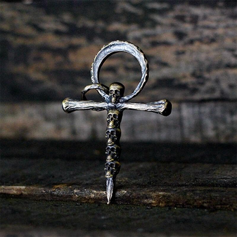 Skulls and Cross Sterling Silver Brass Pendant | Gthic.com