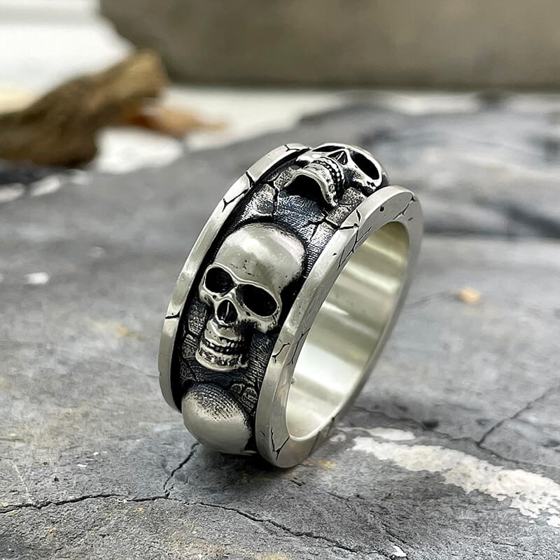 Skulls Surrounded Sterling Silver Ring | Gthic.com