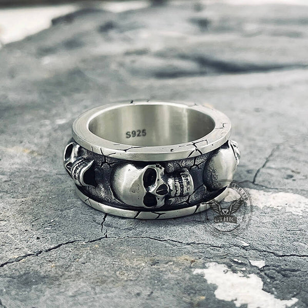 Skulls Surrounded Sterling Silver Ring | Gthic.com