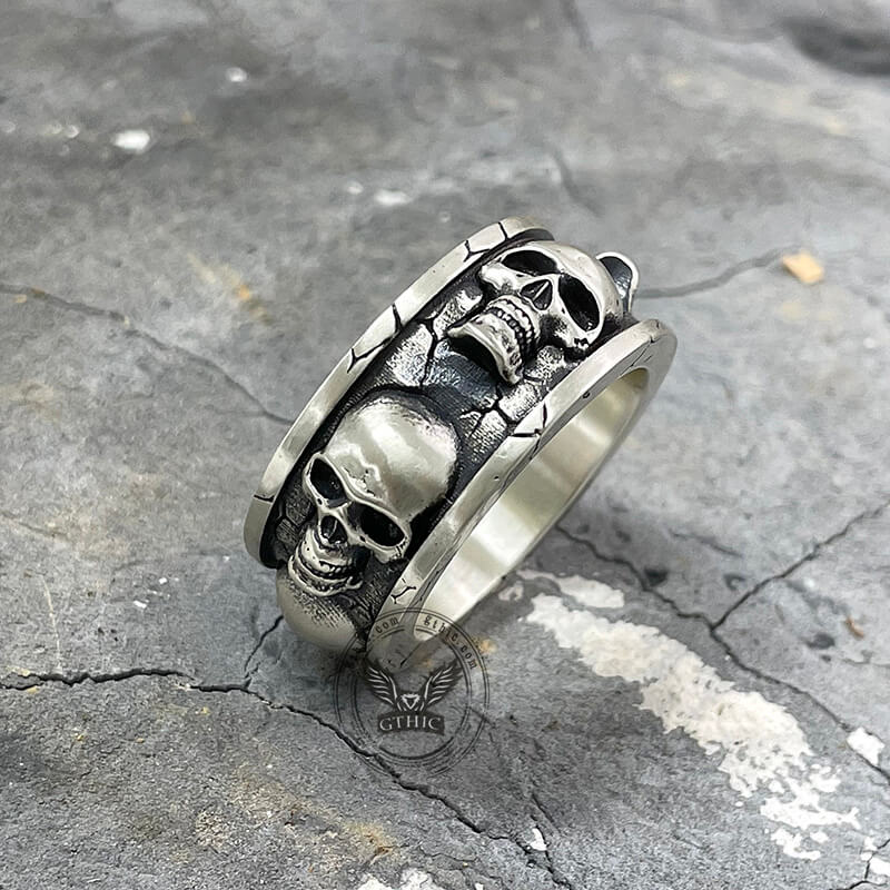 Skulls Surrounded Sterling Silver Ring | Gthic.com