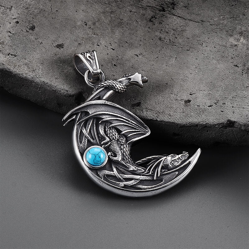 Sleeping Dragon Moon Stainless Steel Pendant | Gthic.com