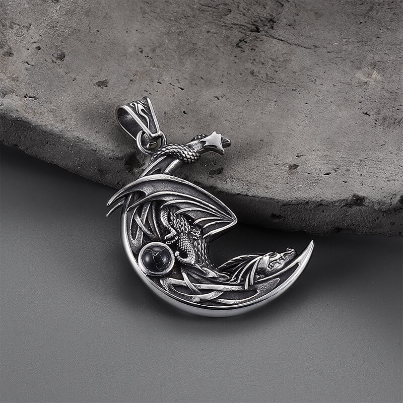 Sleeping Dragon Moon Stainless Steel Pendant | Gthic.com