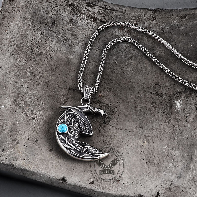 Sleeping Dragon Moon Stainless Steel Pendant