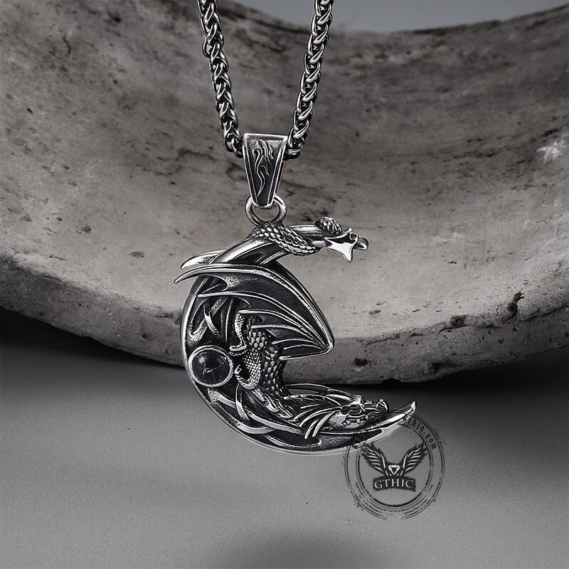 Sleeping Dragon Moon Stainless Steel Pendant