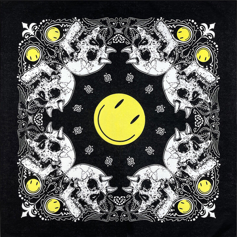 Smiley Horned Skull Cotton Square Scarf | Gthic.com