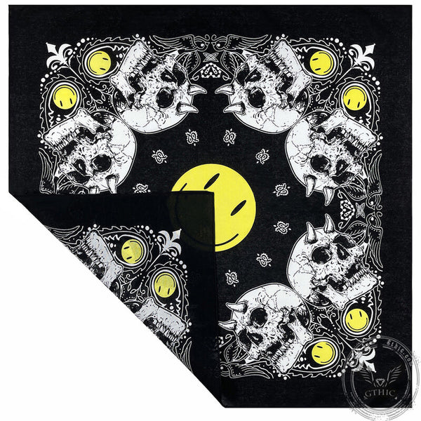 Smiley Horned Skull Cotton Square Scarf | Gthic.com