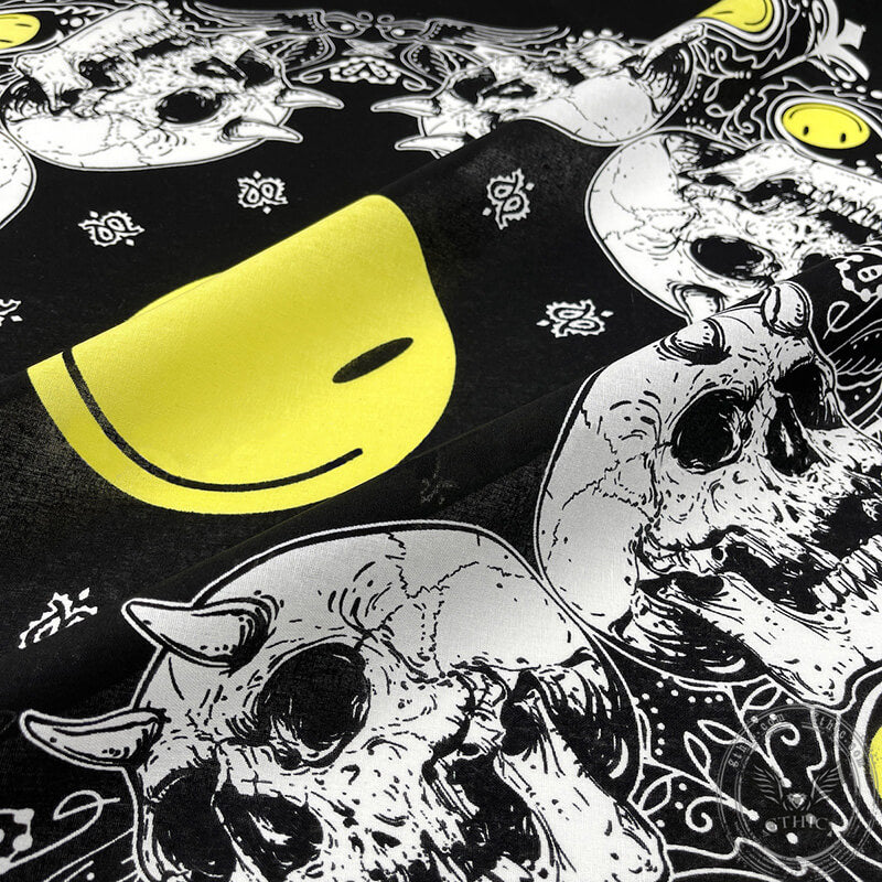 Smiley Horned Skull Cotton Square Scarf | Gthic.com