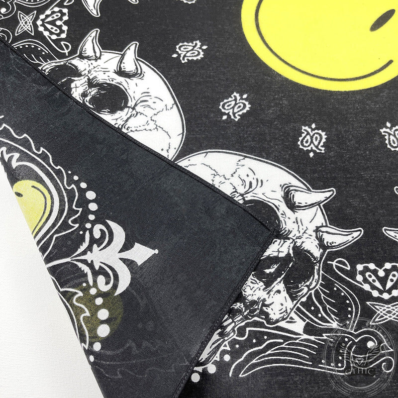 Smiley Horned Skull Cotton Square Scarf