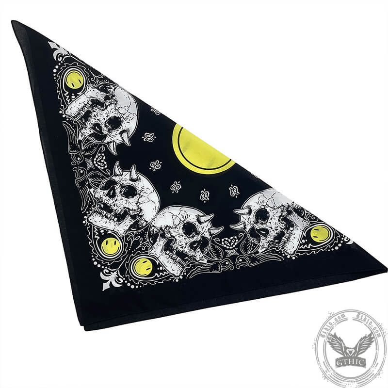 Smiley Horned Skull Cotton Square Scarf | Gthic.com