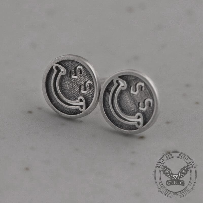 Smiling Face Sterling Silver Stud Earrings 05 | Gthic.com