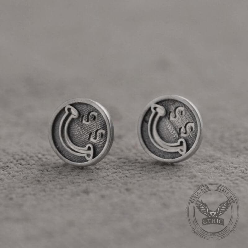 Smiling Face Sterling Silver Stud Earrings 03 | Gthic.com