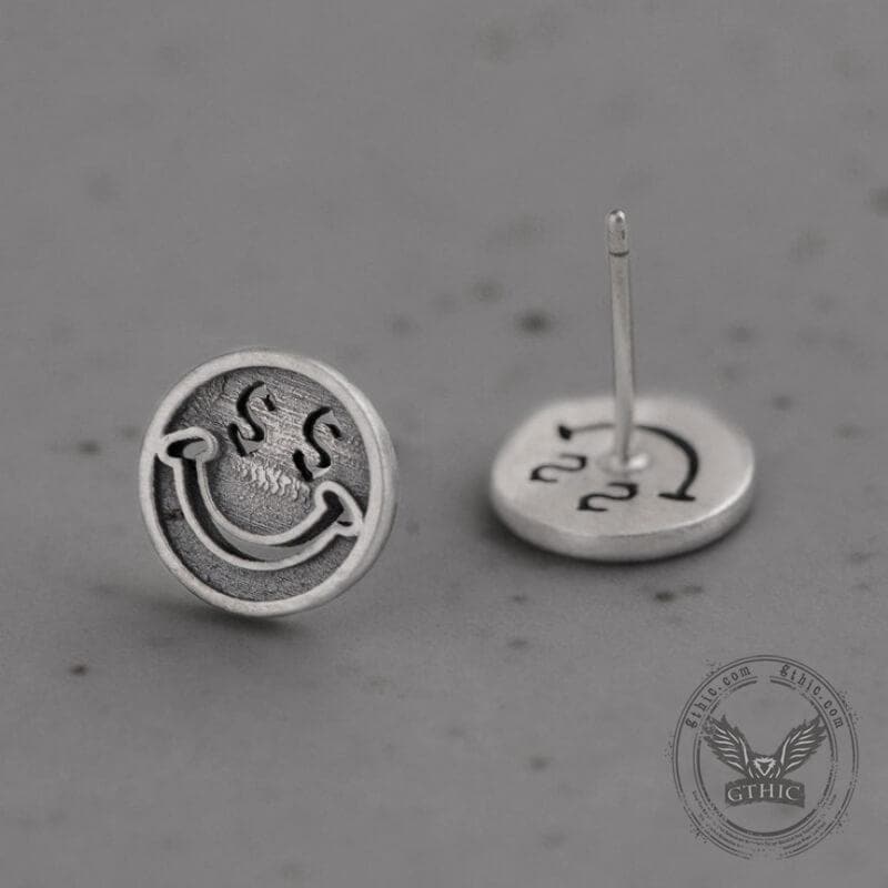 Smiling Face Sterling Silver Stud Earrings 02 | Gthic.com