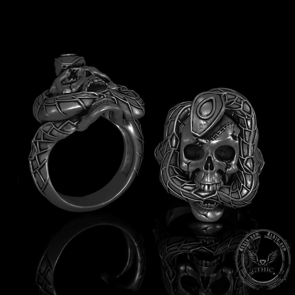 ロ*ン様 LIQUID scull & snake ring Argent Gl Snake And Skull Sterling Silver Gothic Ring – GTHIC