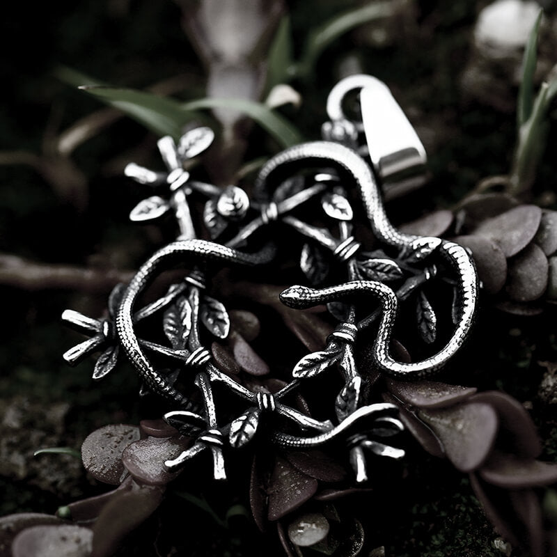 Snake Entwined Star Stainless Steel Pendant01 | Gthic.com