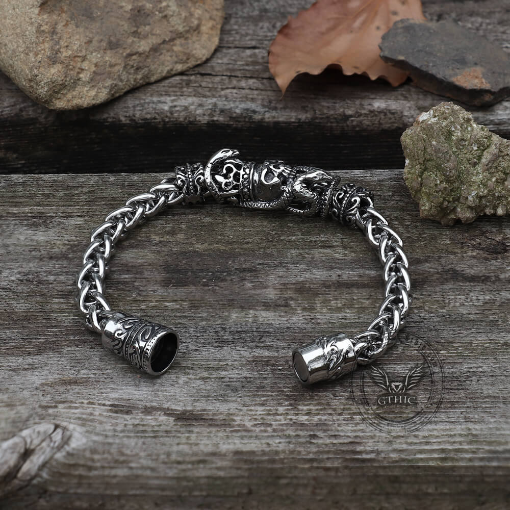 Snake Punk Stainless Steel Skull Bracelet 04 | Gthic.com