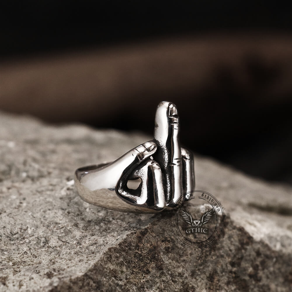 Soccer Middle Finger Stainless Steel Ring 04 | Gthic.com