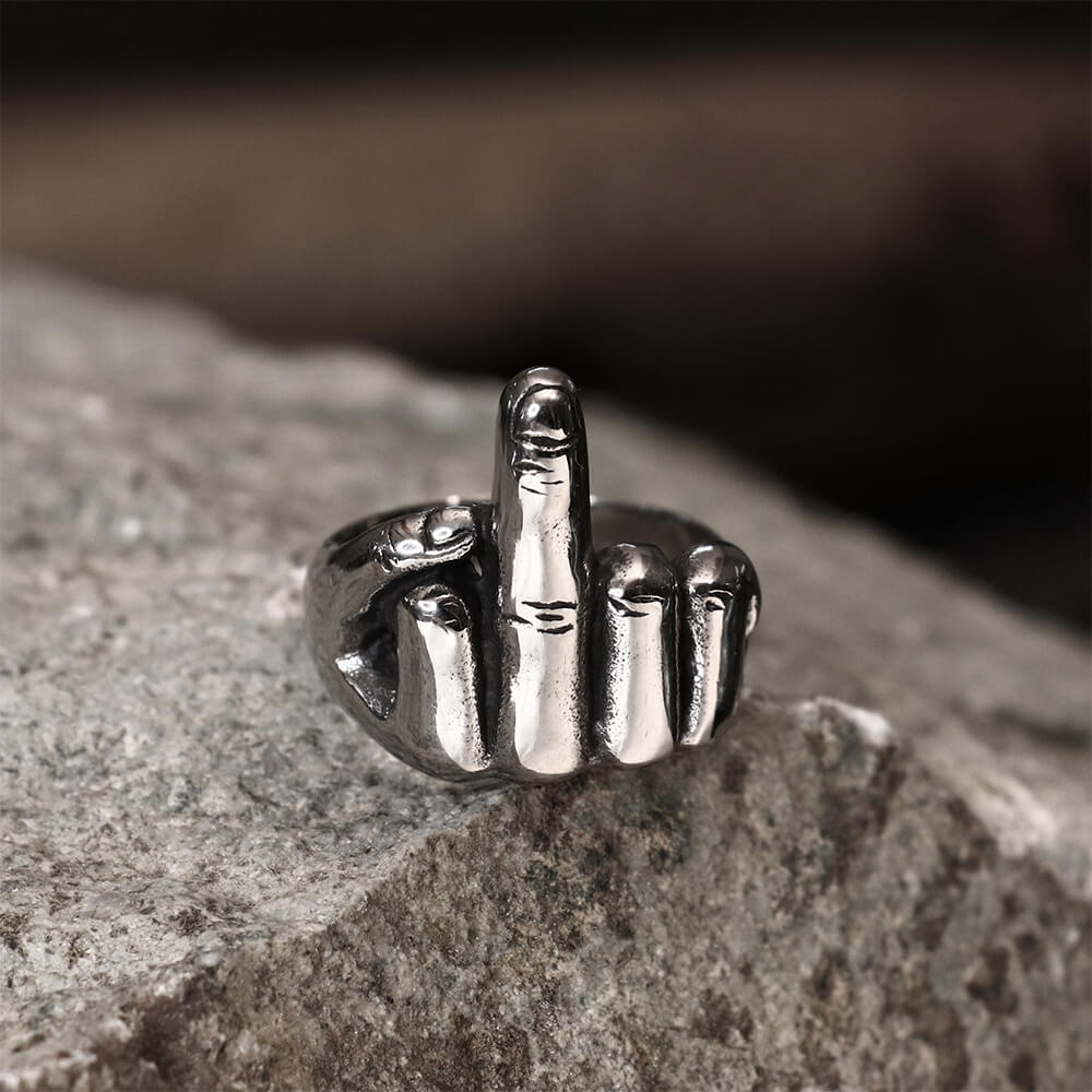 Soccer Middle Finger Stainless Steel Ring 01 | Gthic.com