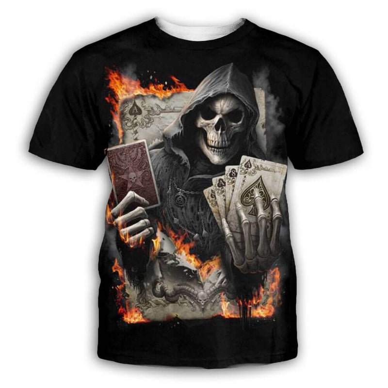 T-shirt tête de mort en polyester Poker Spades