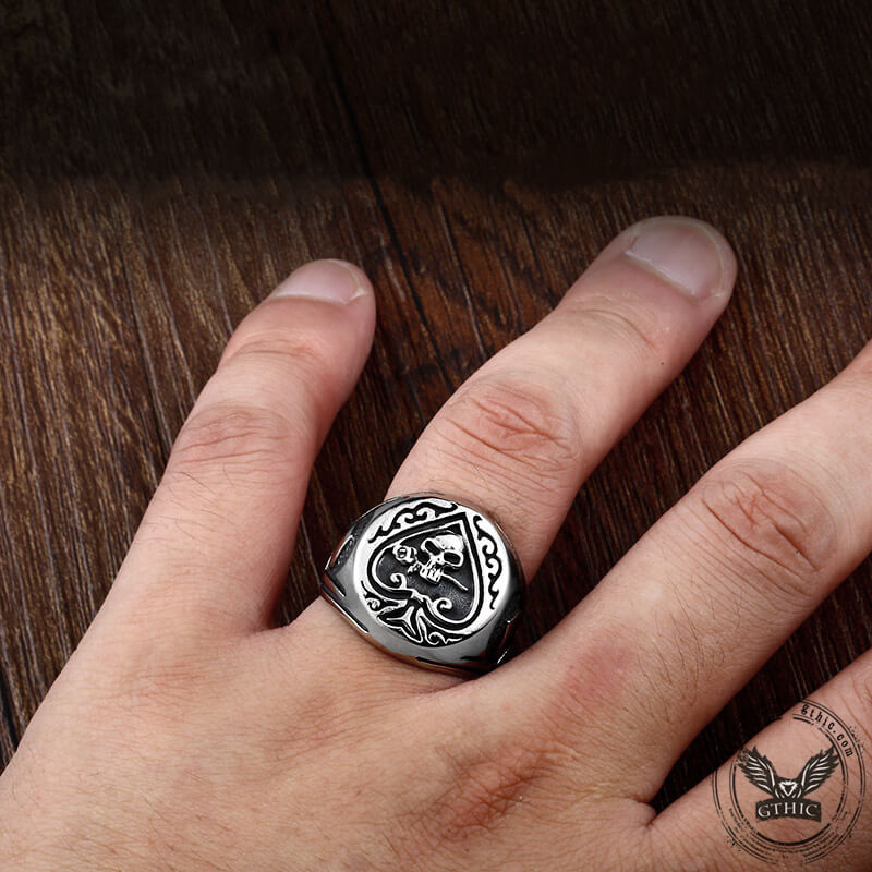 Spades Skull Stainless Steel Ring | Gthic.com