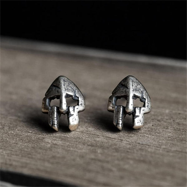 Spartan Helmet Sterling Silver Stud Earrings
