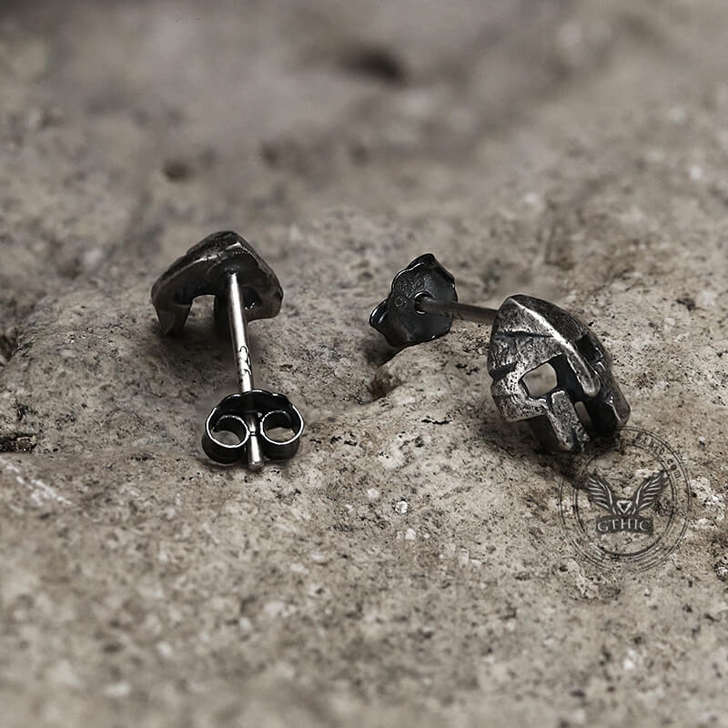 Spartan Helmet Sterling Silver Stud Earrings