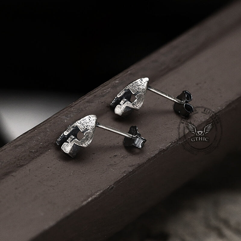 Spartan Helmet Sterling Silver Stud Earrings