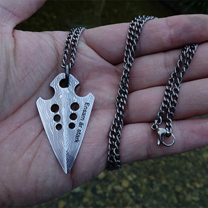 Spearhead Damascus Steel Viking Pendant | Gthic.com