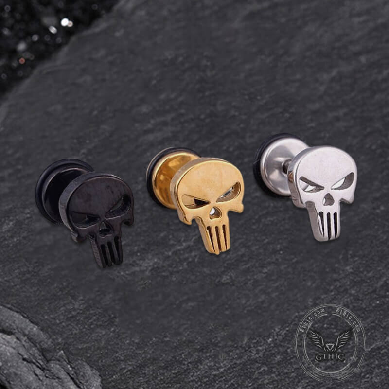 Spooky Stainless Steel Skull Stud Earrings | Gthic.com