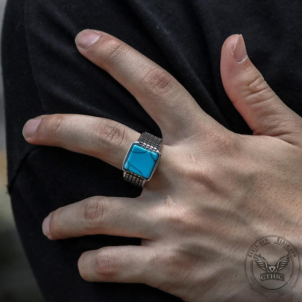 Square Turquoise Stainless Steel Ring02 | Gthic.com