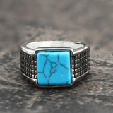 Square Turquoise Stainless Steel Ring01 | Gthic.com