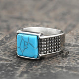 Square Turquoise Stainless Steel Ring03 | Gthic.com