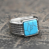 Square Turquoise Stainless Steel Ring04 | Gthic.com