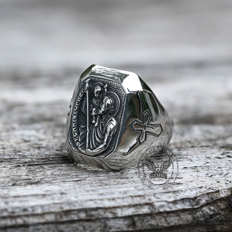 St Christopher Protect Us Stainless Steel Ring – GTHIC