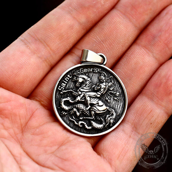 St. George and the Dragon Stainless Steel Christian Pendant | Gthic.com