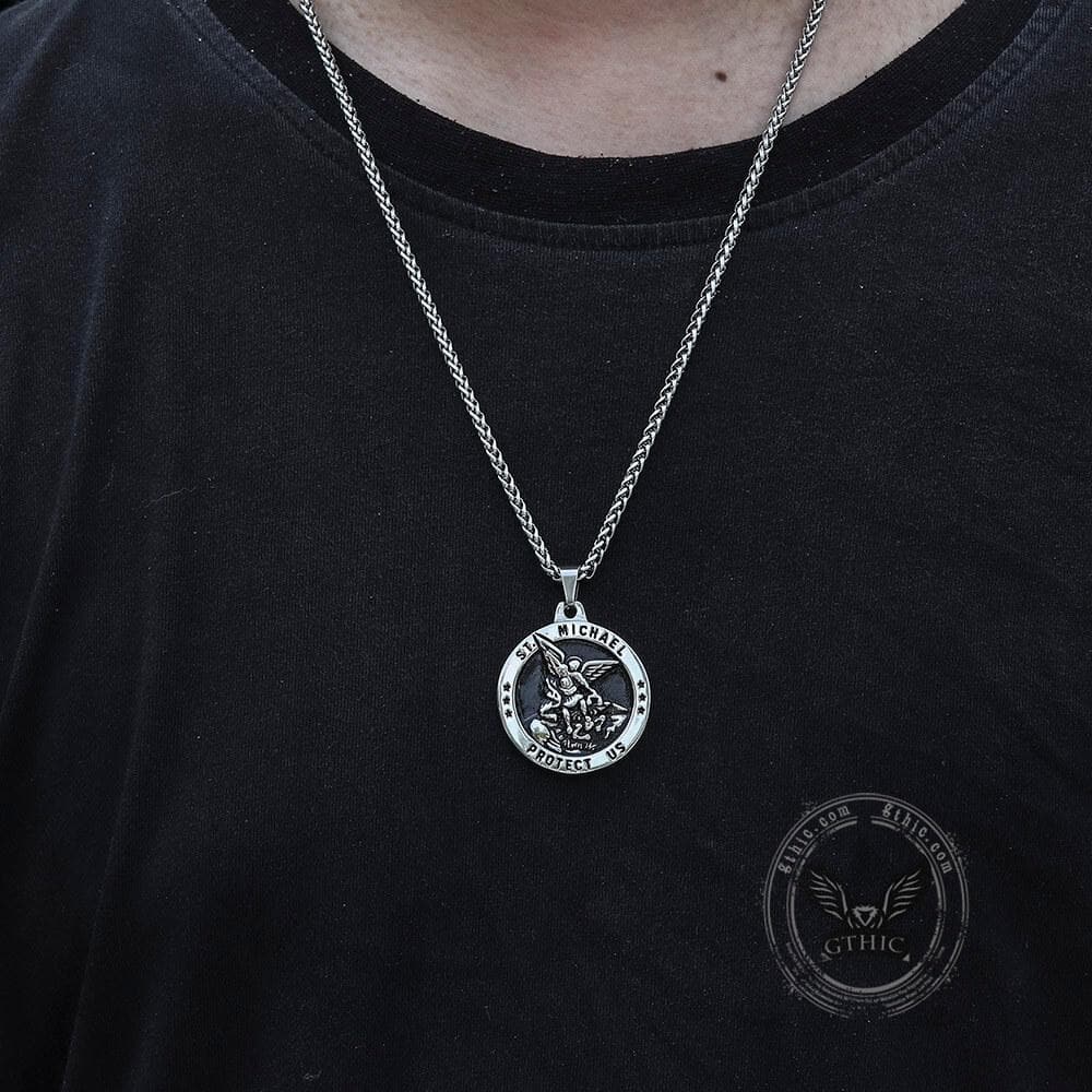 St. Michael Protect Us Stainless Steel Pendant 04 | Gthic.com