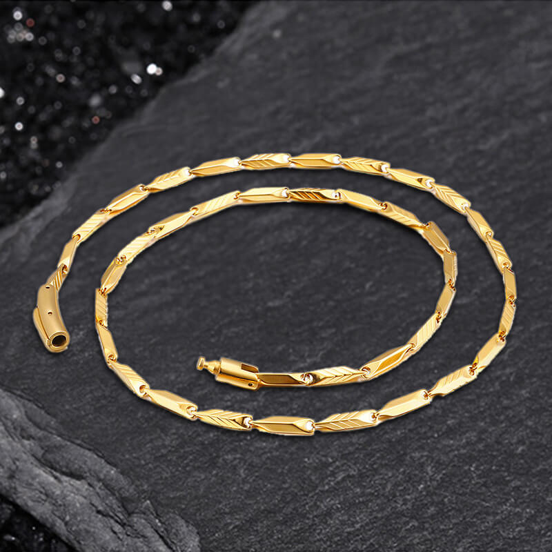 Stainless Steel Bamboo Chain Necklace gold 02 | Gthic.com