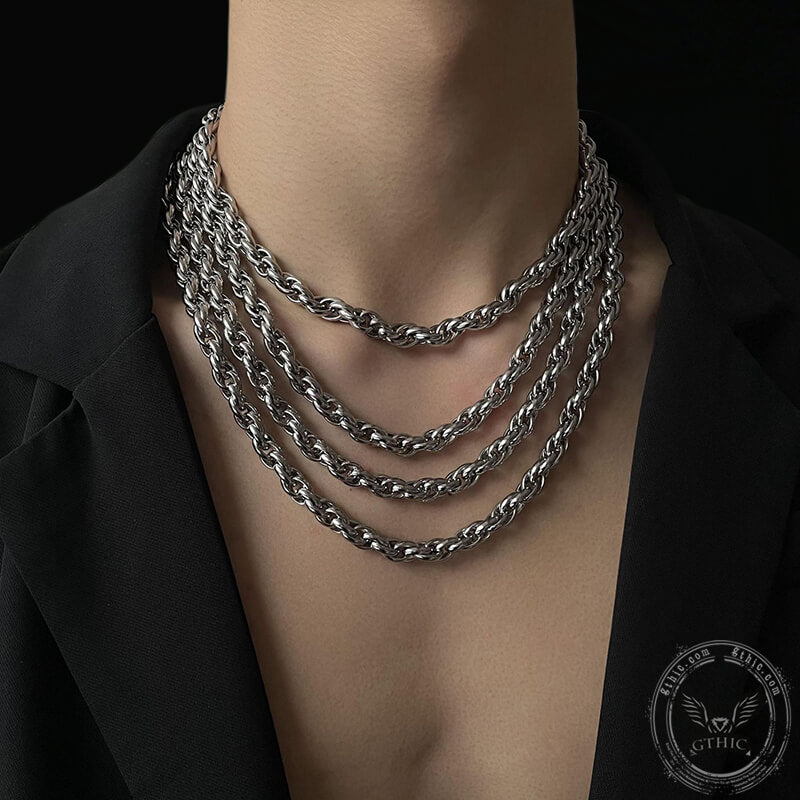 Twist Chain Punk Necklace - Thick Stainless Steel Chains Men Jewelry  Accessories